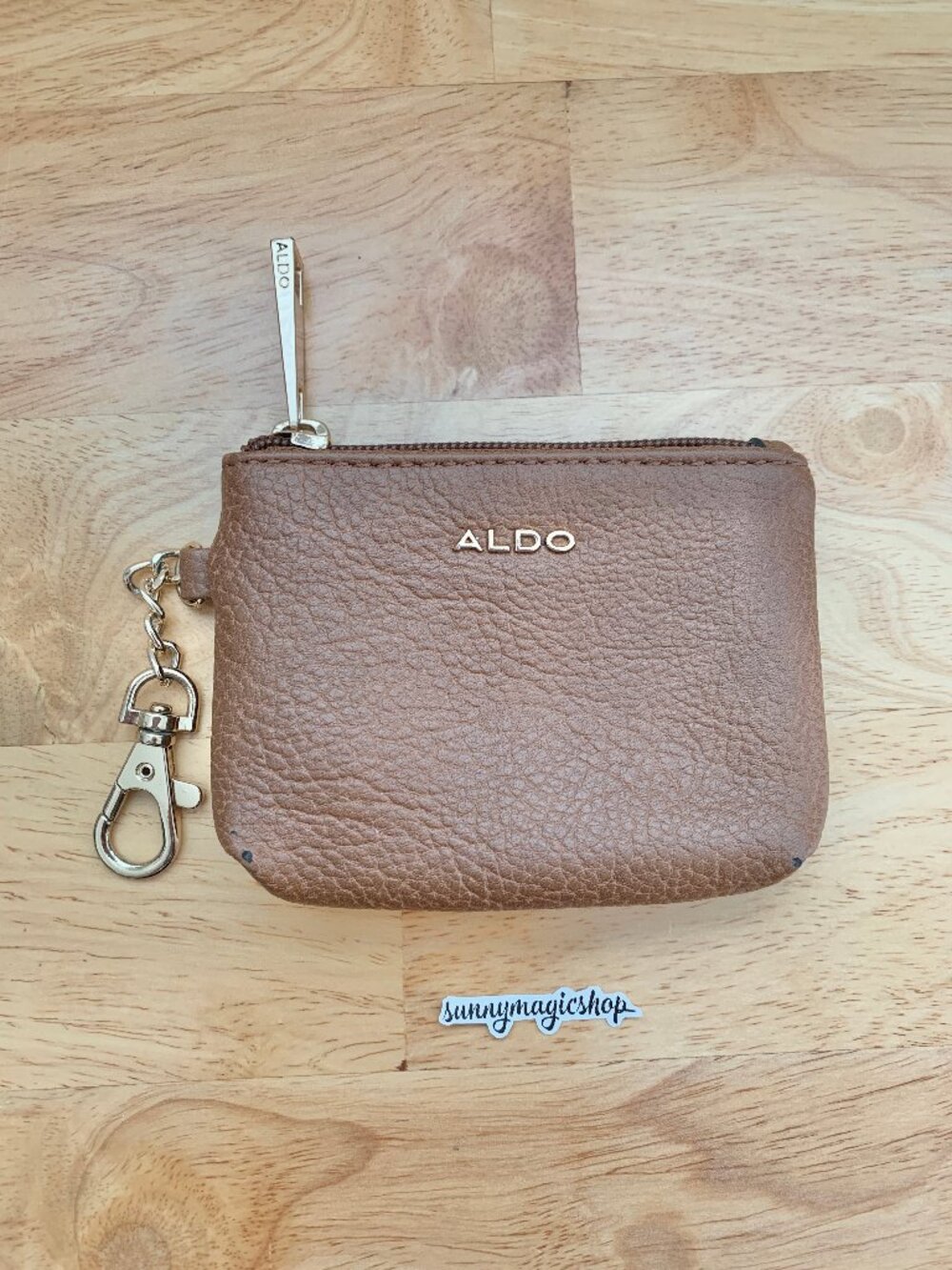 ALDO Brown Faux Leather Coin Purse Card Holder with Keychain